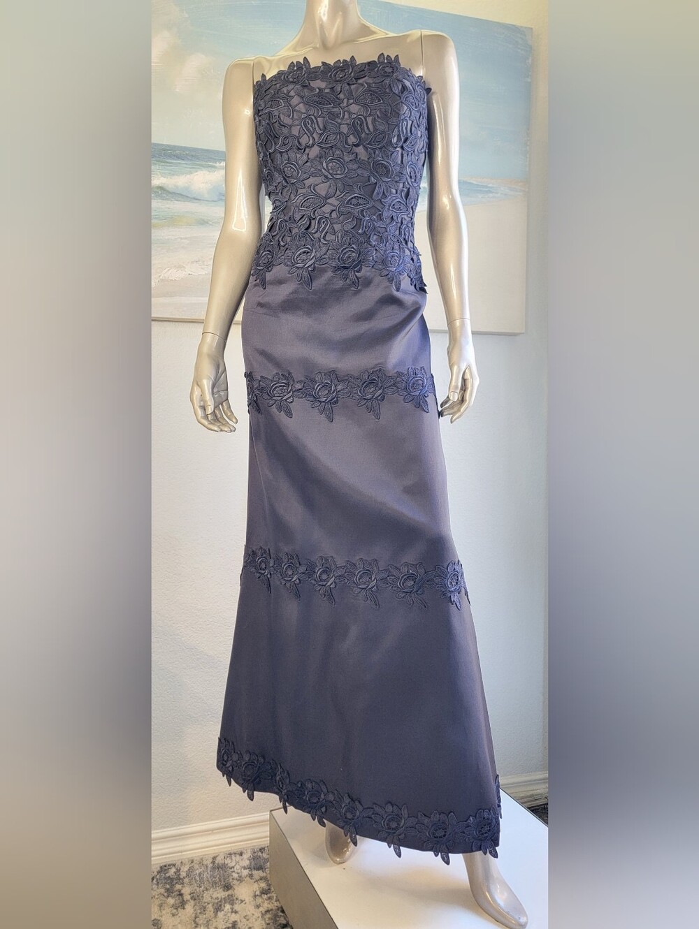 Morley Navy Floral-Appliqué Strapless Maxi Skirt